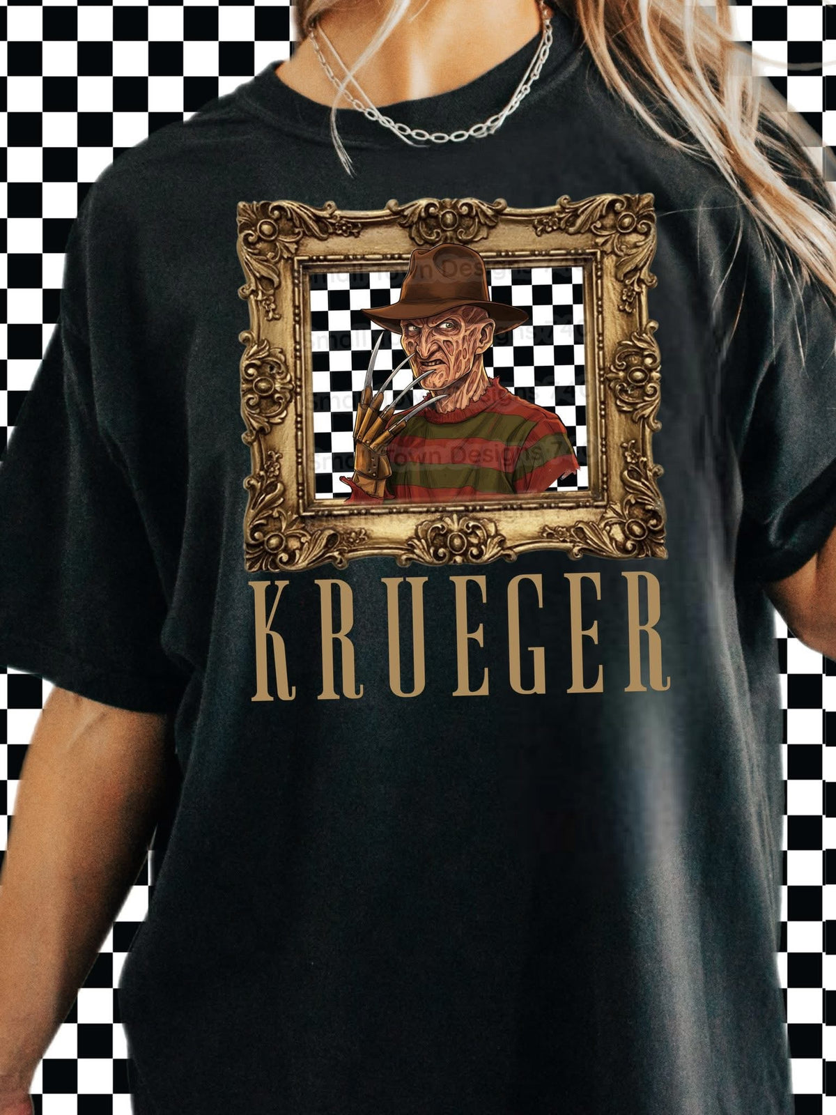 Freddy Krueger checkered frame horror graphic shirt