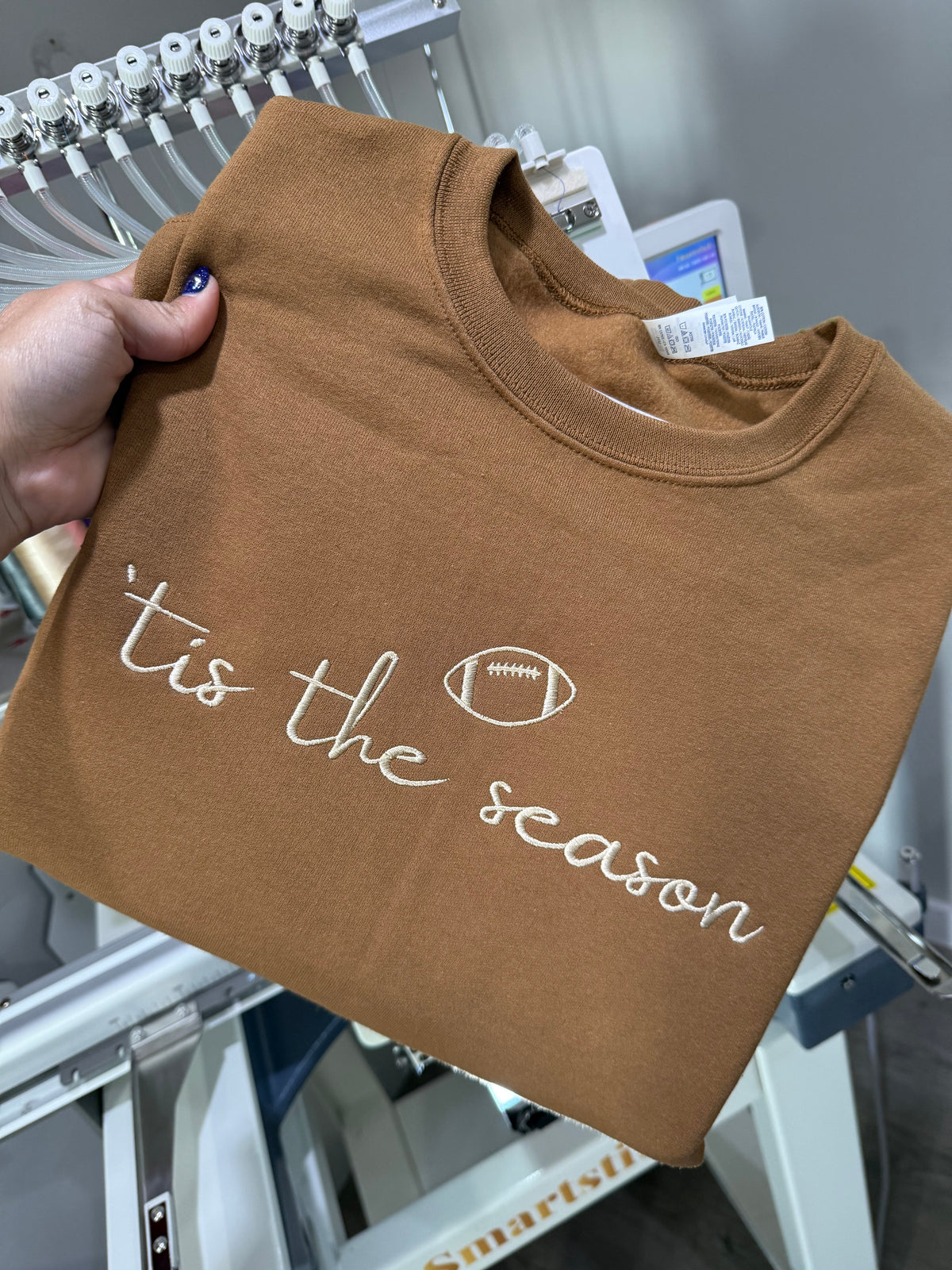 Tis the season football embroidered crew
