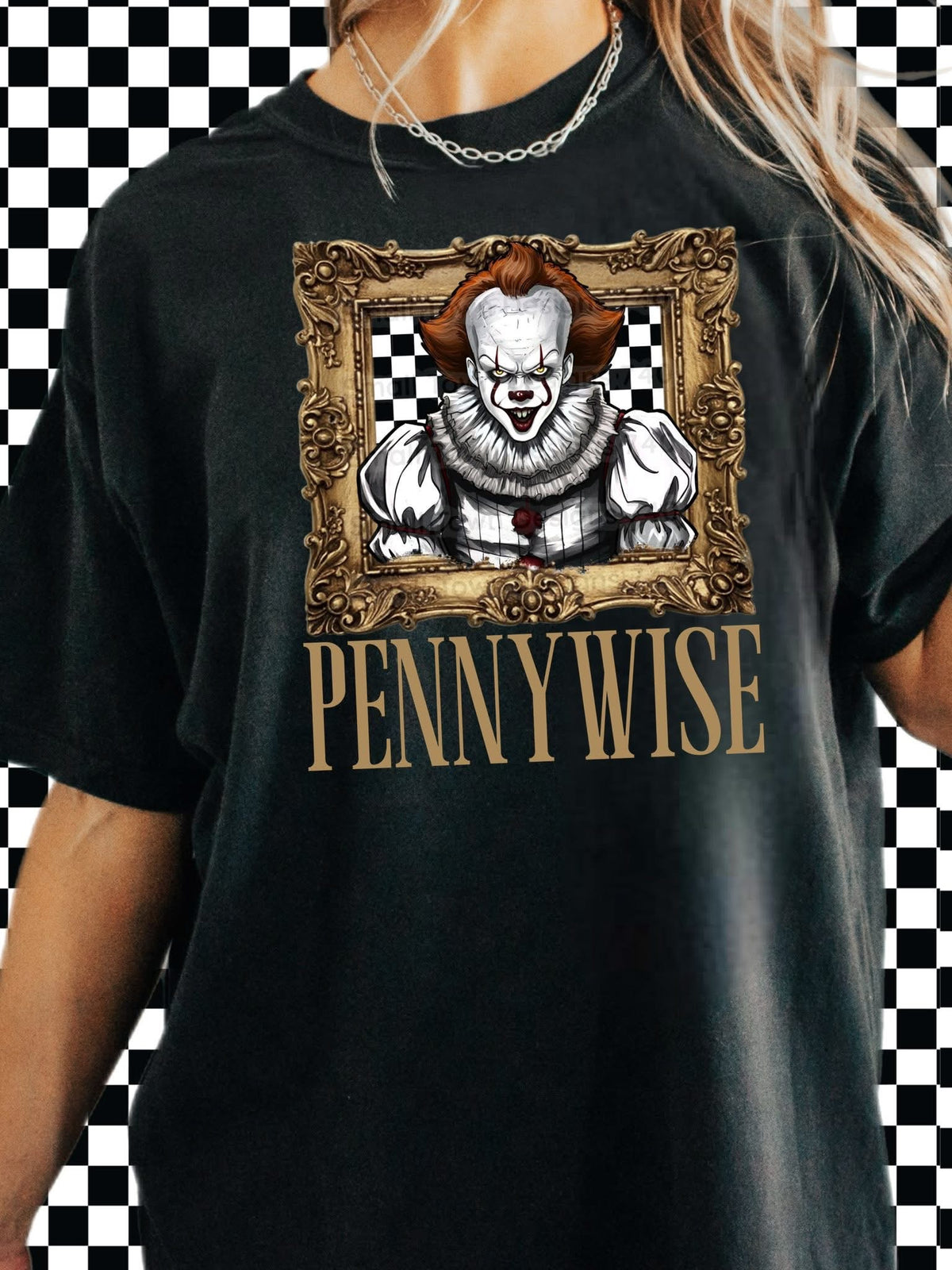 Pennywise checkered frame horror graphic shirt