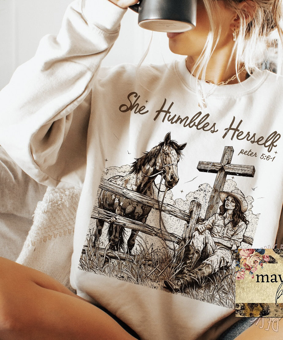SHE HUMBLES HERSELF. graphic shirt