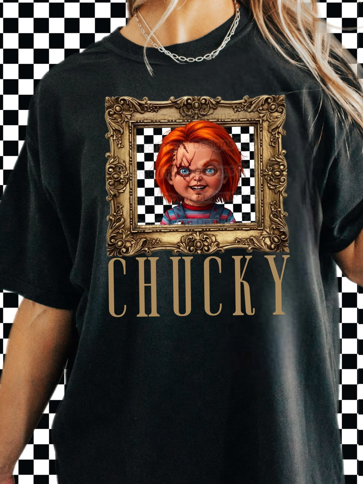 Chucky checkered frame horror graphic shirt