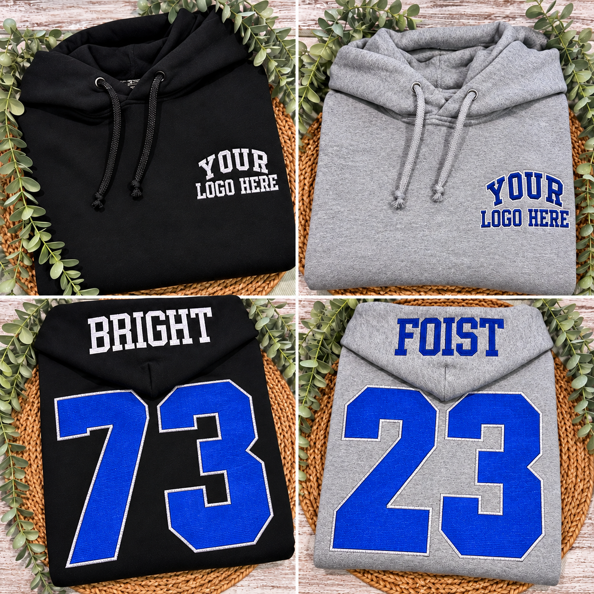 JC Panthers. Custom. Large Digits. Name On Hood. Chest Logo. Embroidered Hoodies