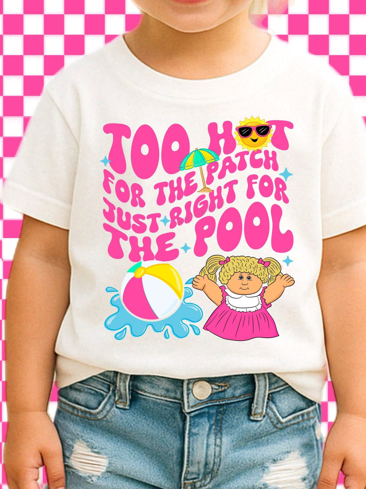 Too hot for the patch just right for the pool graphic shirt