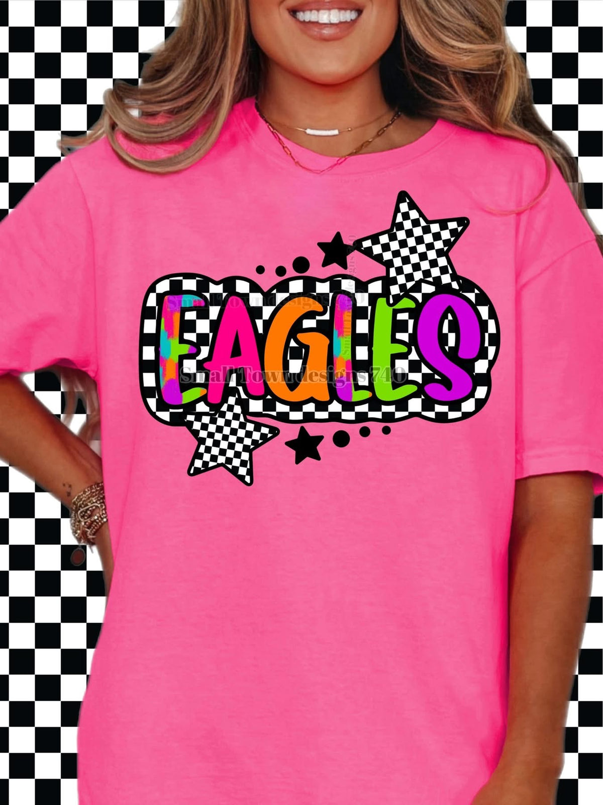 Eagles neon checkered graphic shirt
