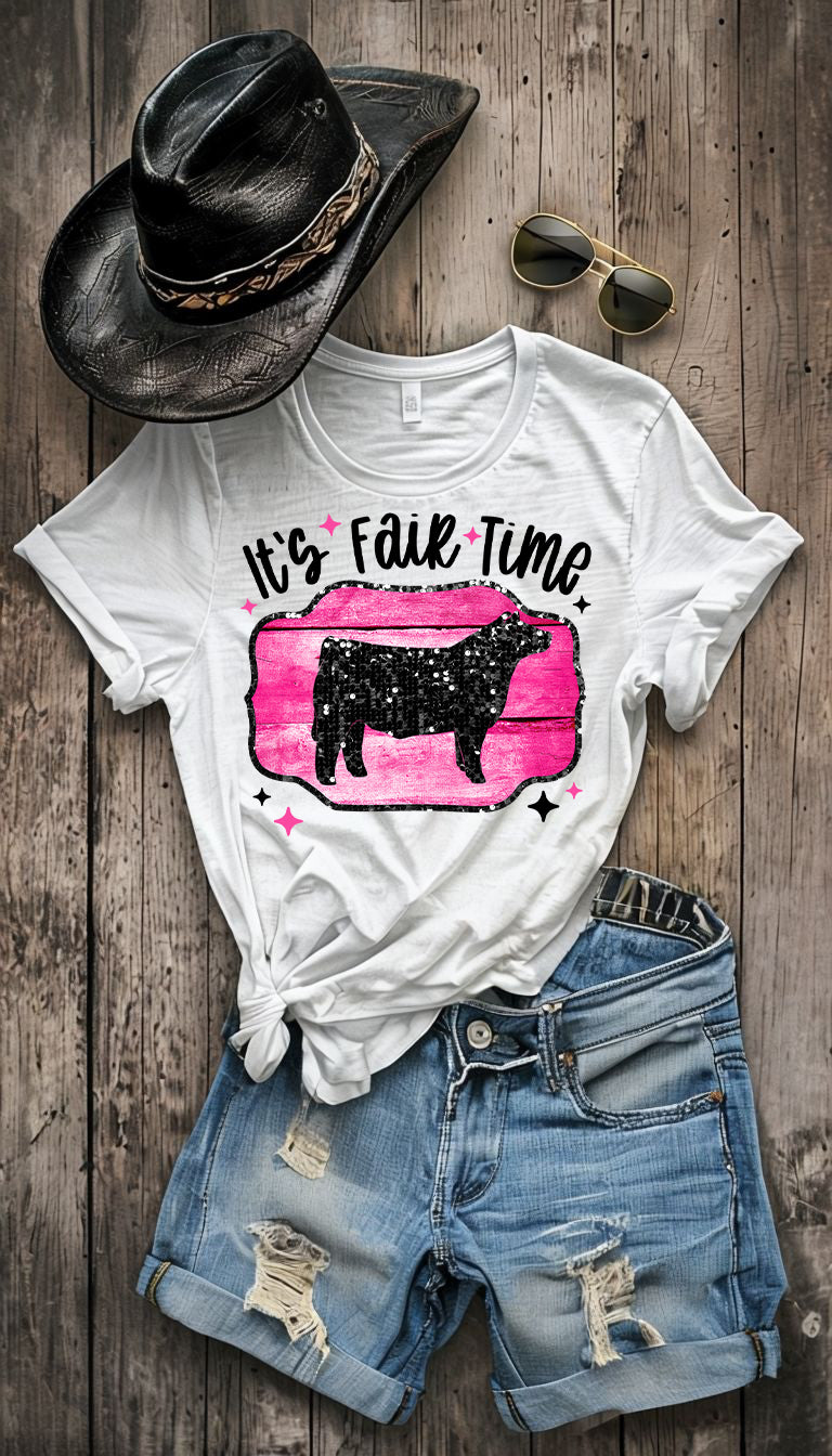 It’s fair time faux sequin steer graphic shirt