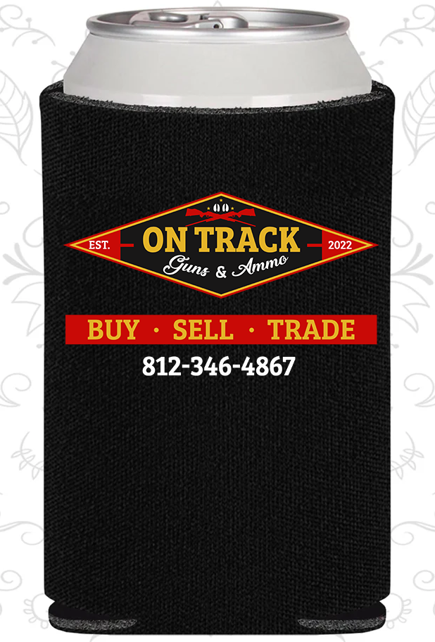 On Track Guns and Ammo Black Koozies