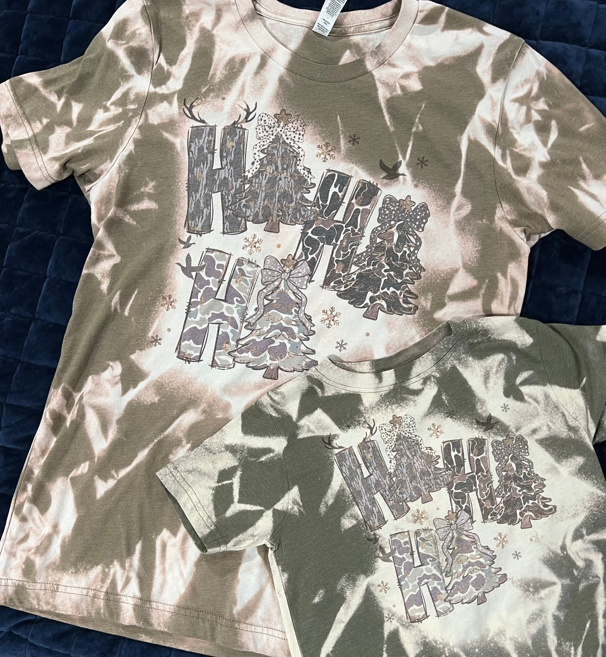 Ho Ho Ho antlers camo tree scrunch bleached graphic shirt