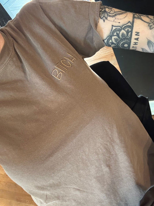 Bitch tone on tone embroidered shirt