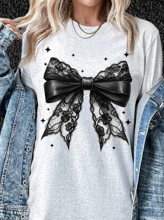 Black lace bow graphic shirt