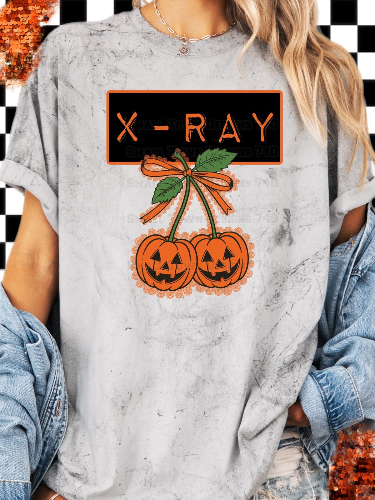 Occupation Faux Lace Cherry Pumpkins Halloween Graphic Shirt