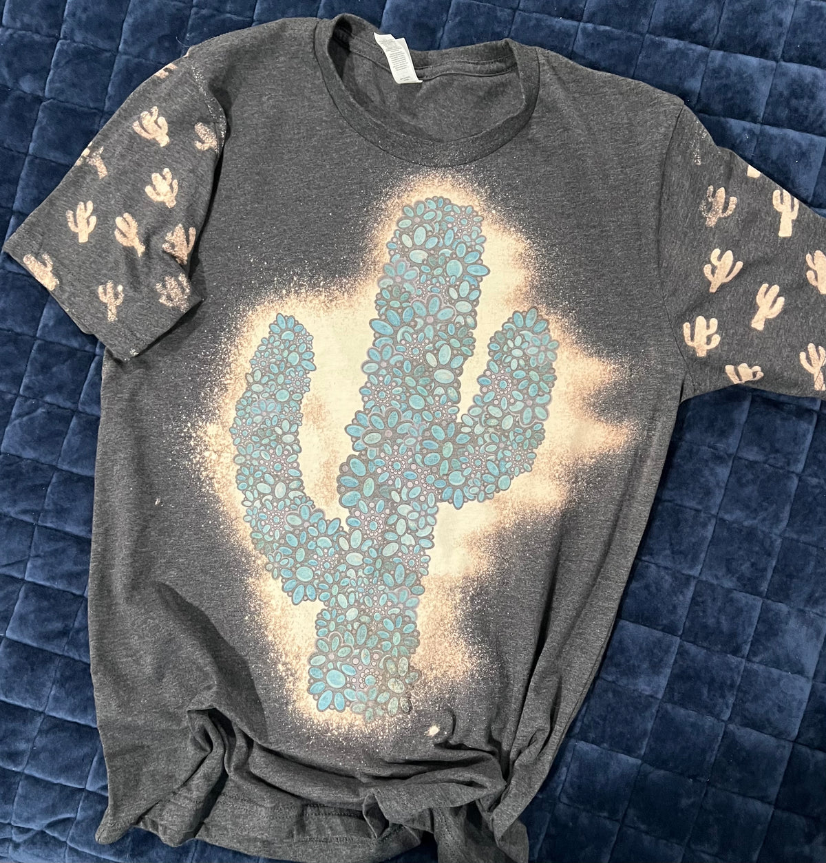 Turquoise cactus with sleeves bleached graphic shirt
