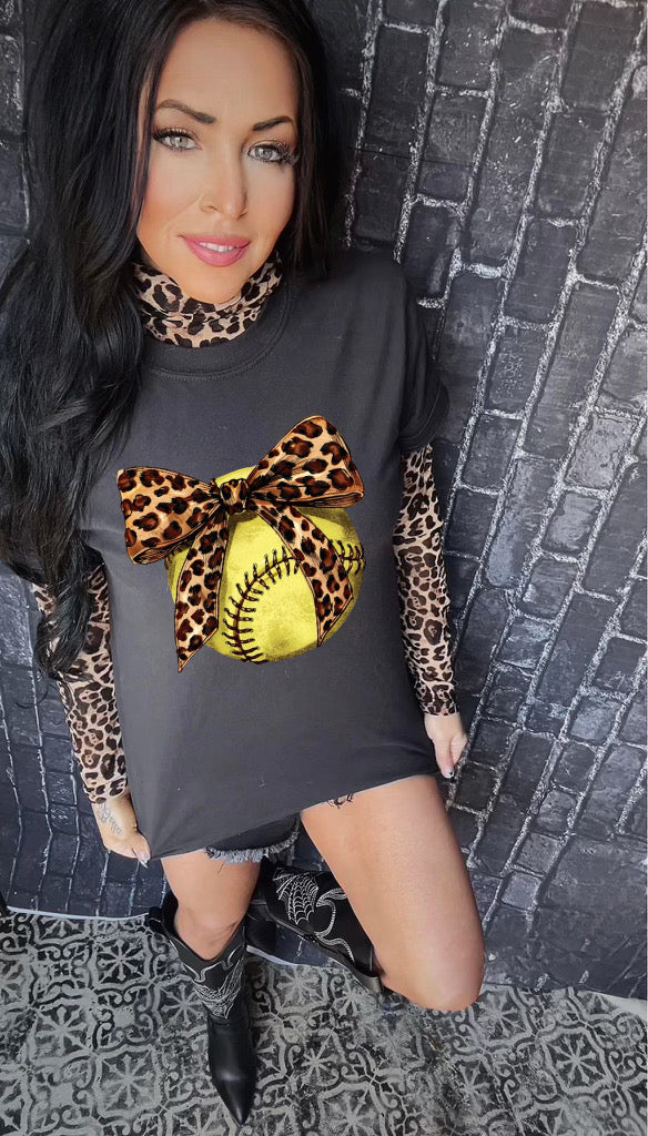Leopard Bow Softball Graphic Shirt
