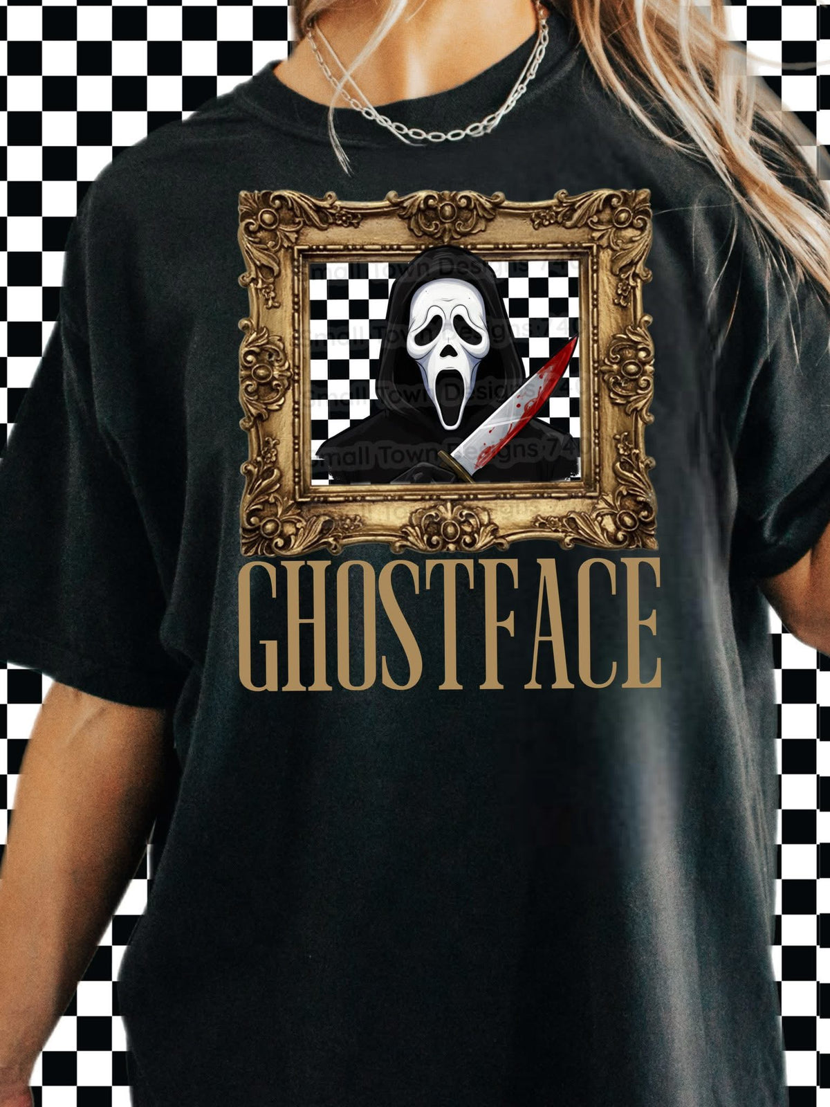 Ghostface checkered frame horror graphic shirt