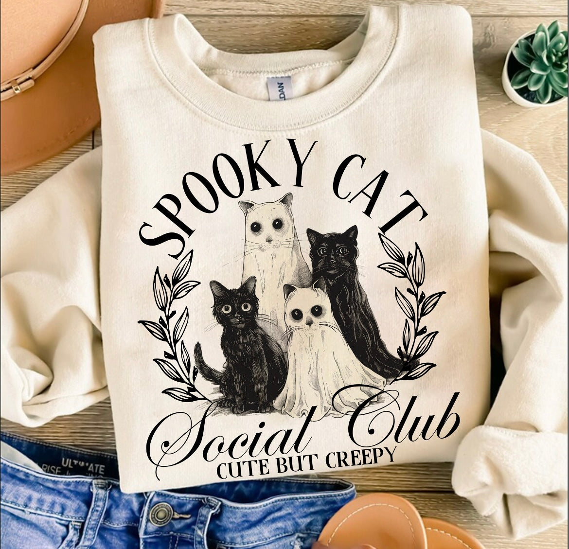 Spooky cat social club cute but creepy graphic shirt