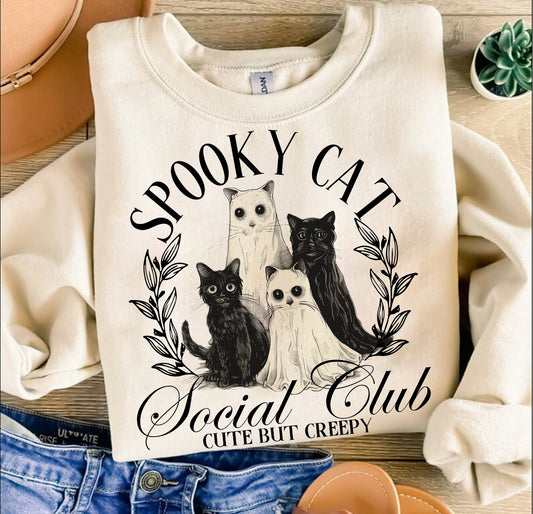 Spooky cat social club cute but creepy graphic shirt