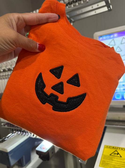 Pumpkin Glitter Face Embroidered Shirt