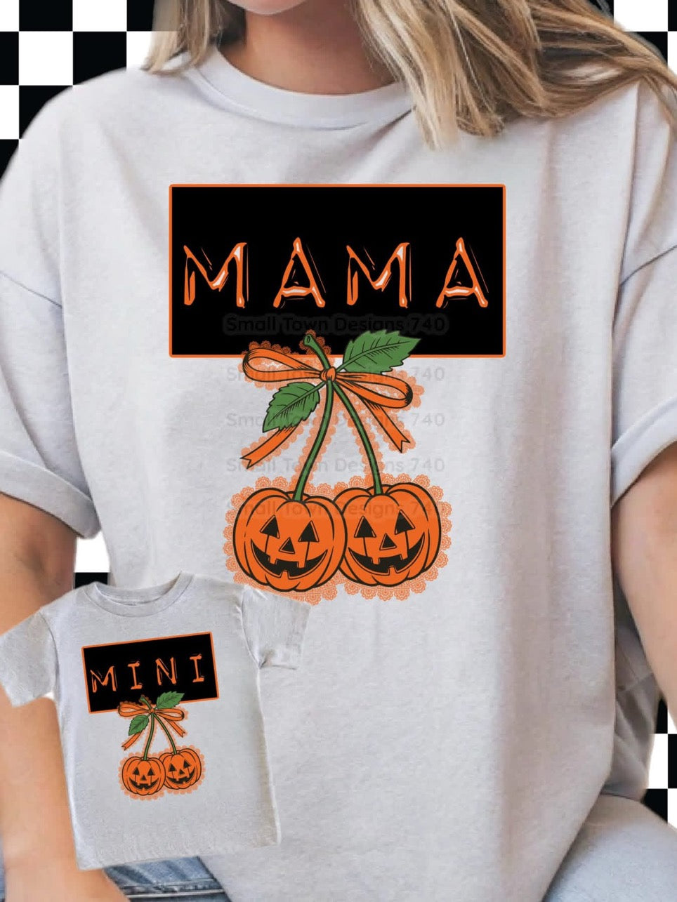 Mini (MINI ONLY see adult listing for mama) Faux Lace Cherry Pumpkins Graphic Shirt