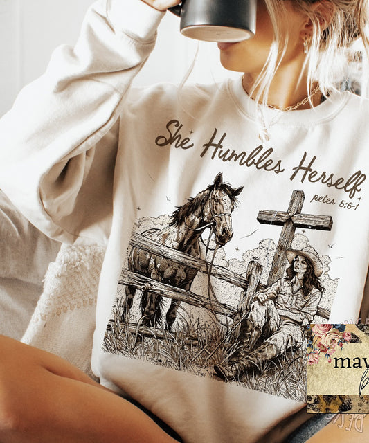 SHE HUMBLES HERSELF. graphic shirt