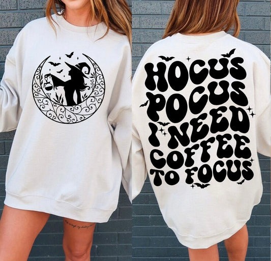 Hocus pocus I need coffee to focus graphic shirt