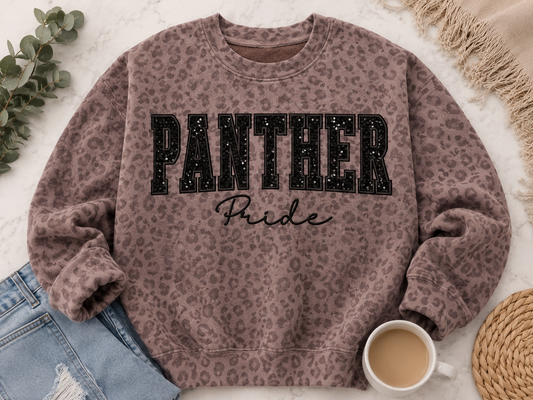Panther Pride Vintage Leopard Heavyweight Oversized Embroidered Crew Sweatshirt