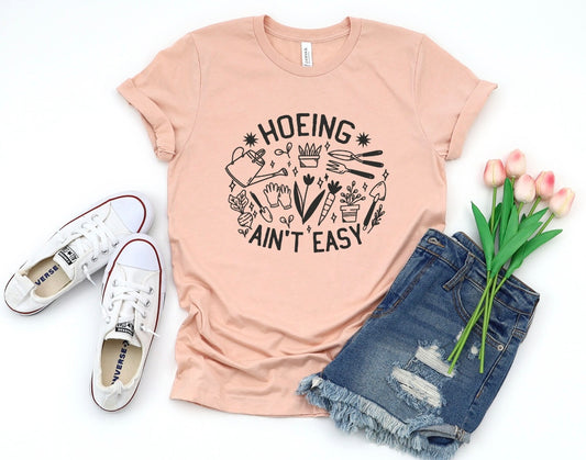 Hoeing Ain’t Easy Peach Graphic Shirt