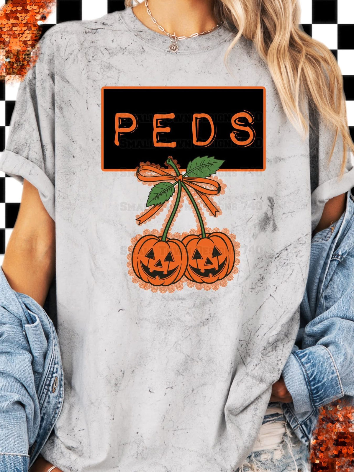 Occupation Faux Lace Cherry Pumpkins Halloween Graphic Shirt