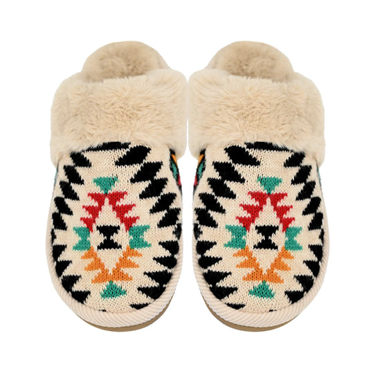 Aztec Patterned Faux Fur C.C Slippers