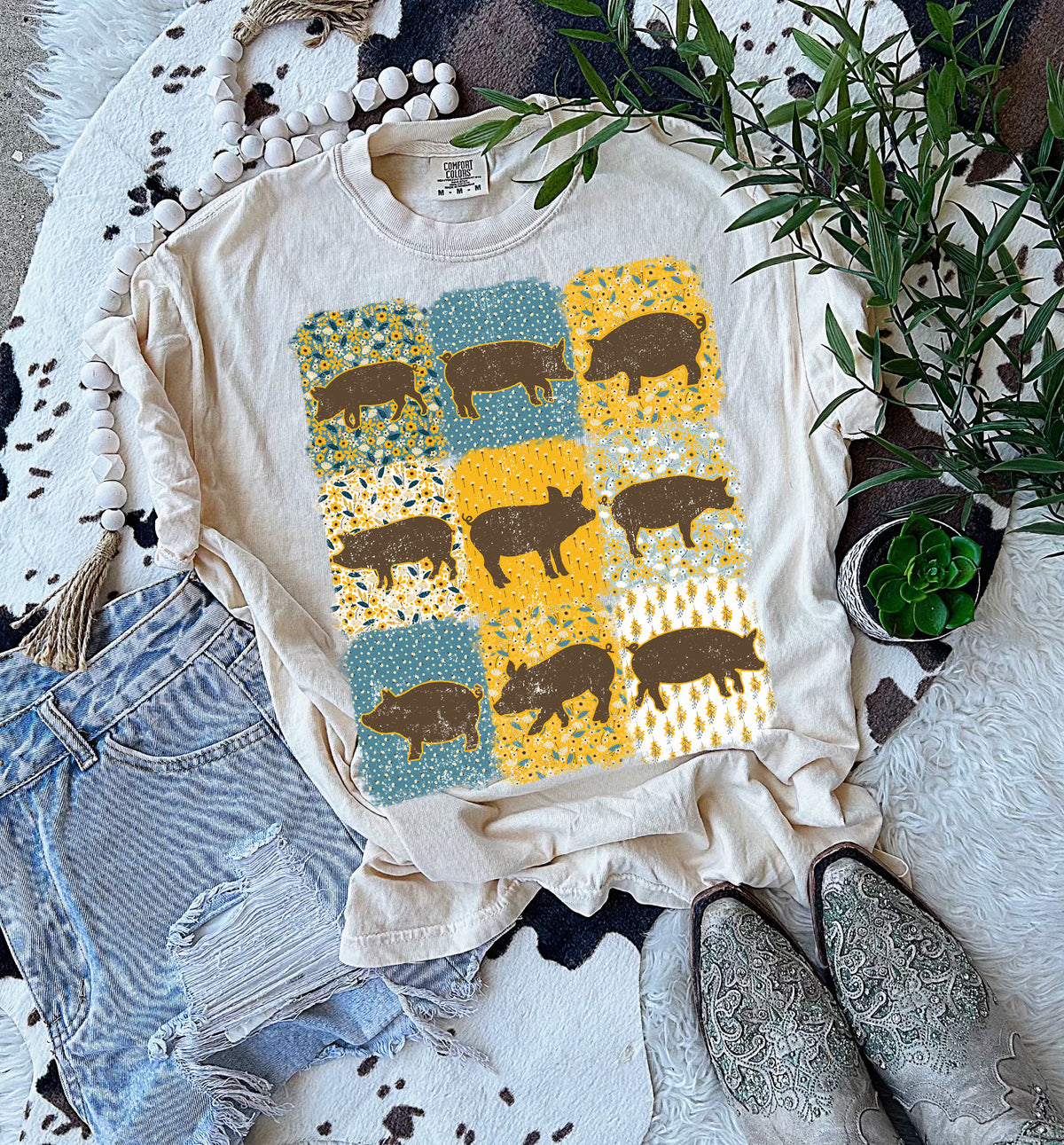 Pig pattern graphic shirt