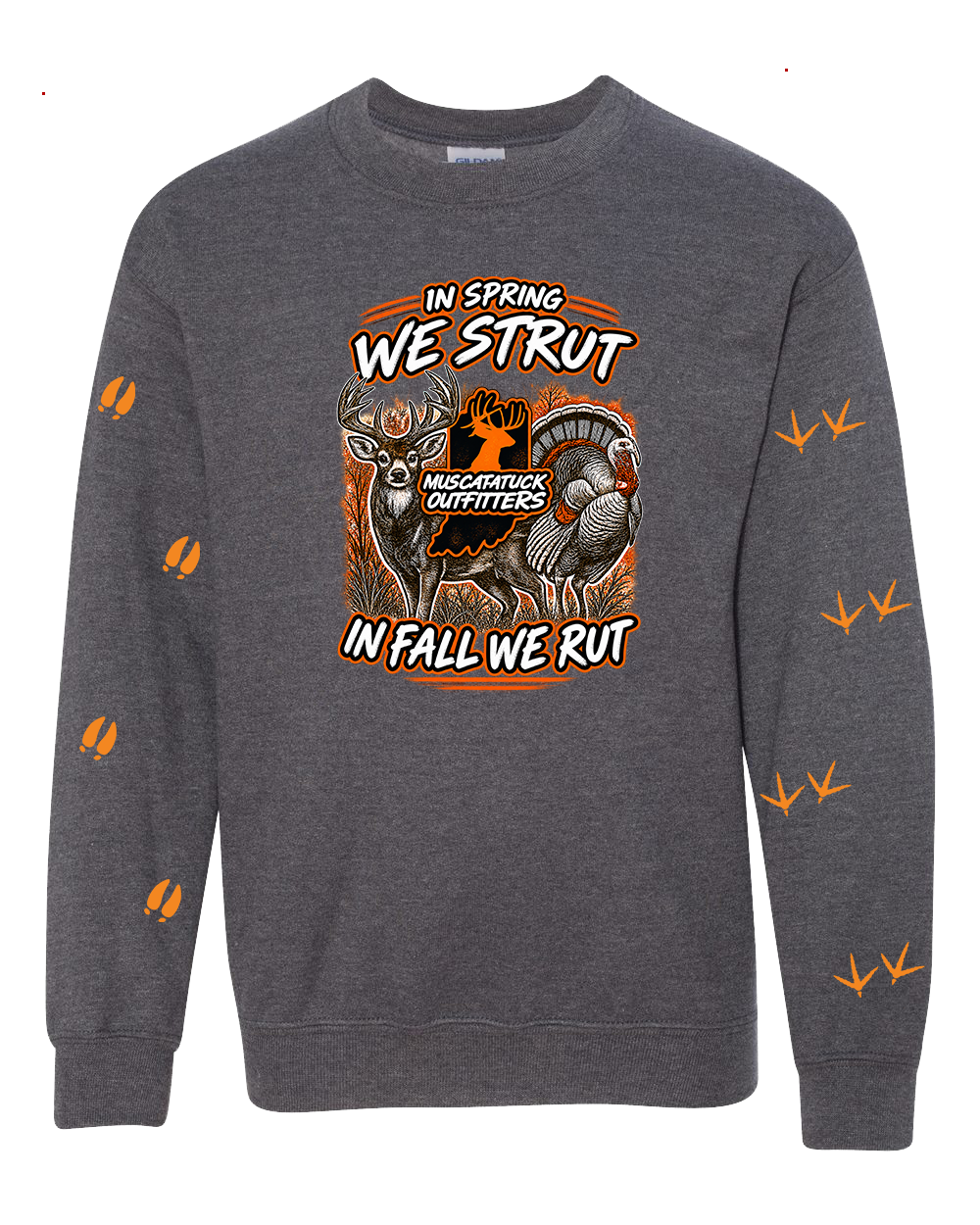 Muscatatuck Outfitters In Spring We Strut In Fall We Rut Dk Heather Graphic Shirts