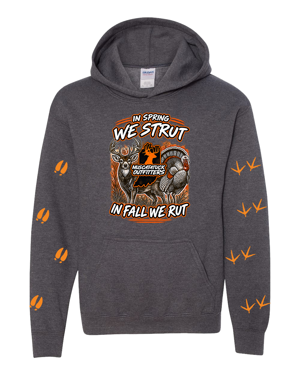 Muscatatuck Outfitters In Spring We Strut In Fall We Rut Dk Heather Graphic Shirts