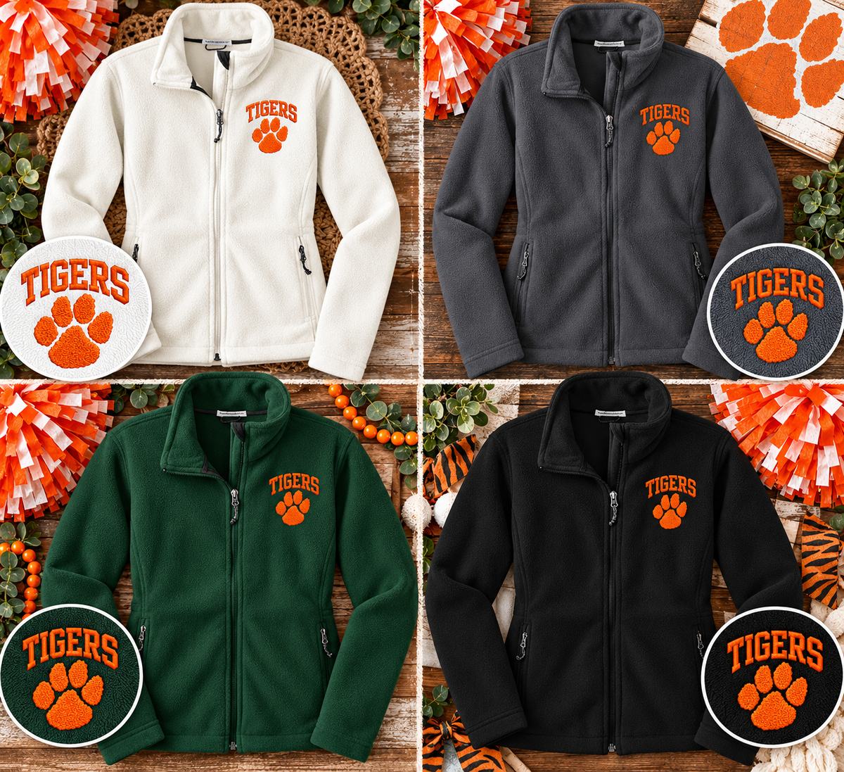Tigers Embroidered Fleece Jacket