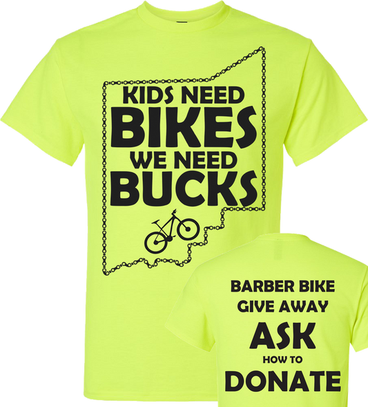 Barber Bike Give away Shirts Kids Need Bikes We Need Bucks