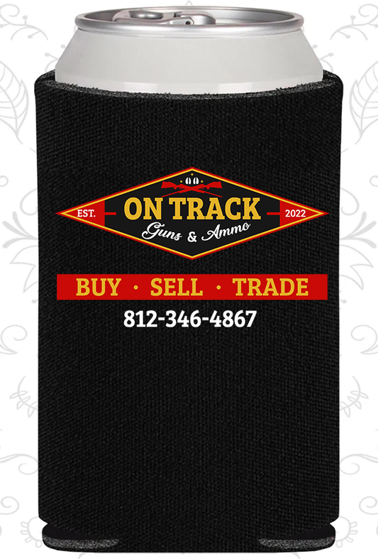 On Track Guns and Ammo Black Koozies